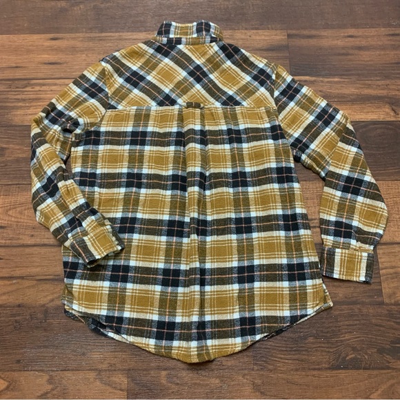 Arizona Jean Co. Flannel Button Down Shirt Size LYellow Brown Plaid Long Sleeve - Picture 4 of 9